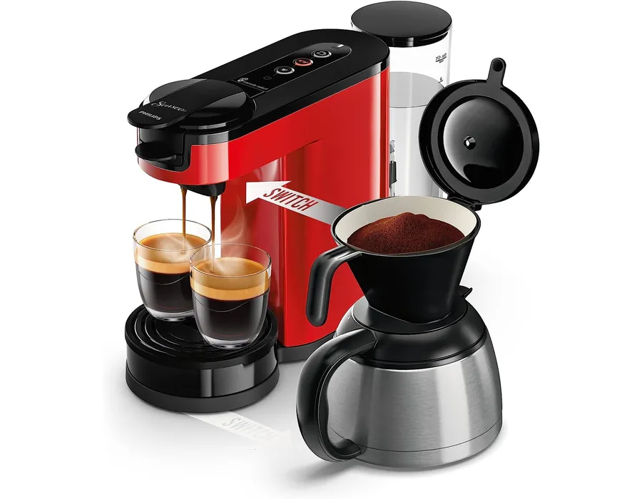 Philips Domestic Appliances SENSEO Switch HD6592/84 Machine à café à dosettes et filtre, technologie de brassage 2 en 1, réservoir d'eau de 1 litre, 7 tasses en un seul passage, rouge monzarre — vue 3