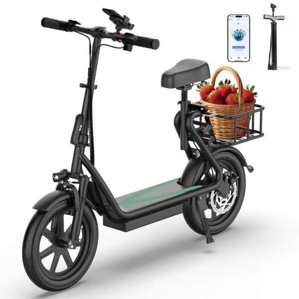 AOVOPRO Trottinette électrique ESBS Avec Siège et Panier 14 pouces- 500W - 10.4Ah - Noir