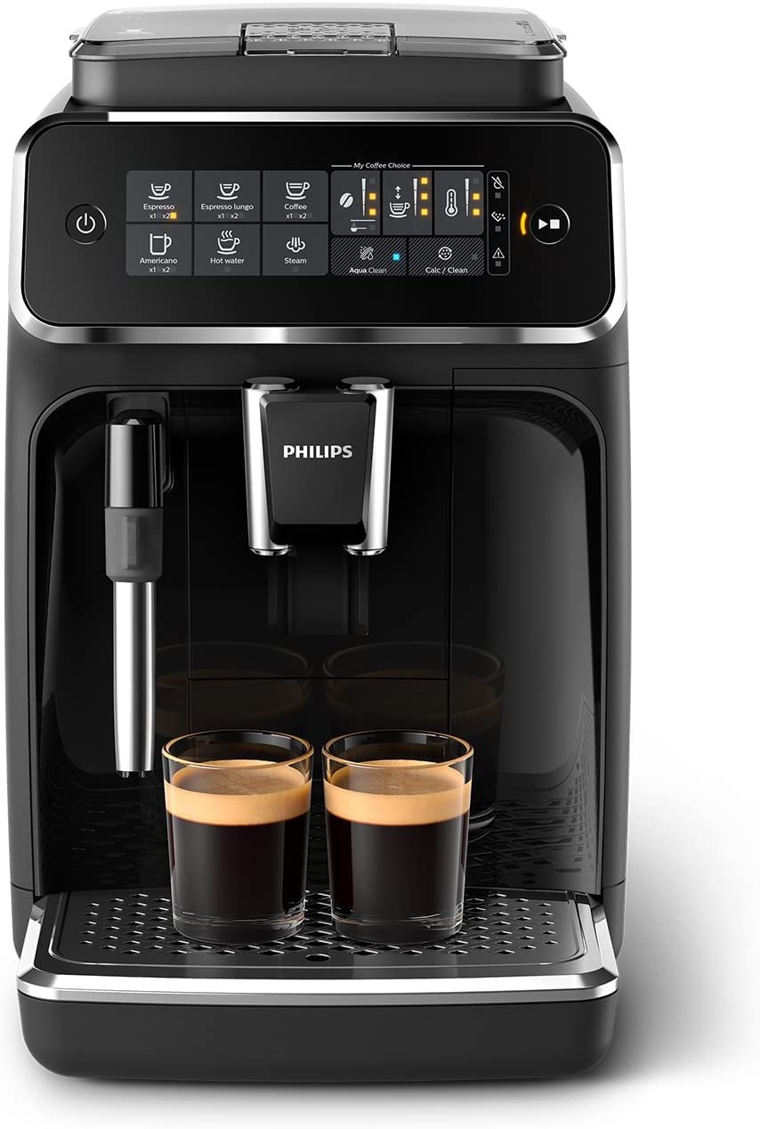Philips Série 3200 Machine Expresso - Café à Grain - Mousseur à Lait Classique, 4 Spécialités de Café, Écran Tactile Intuitif, Noir Brillant (EP3221/40)