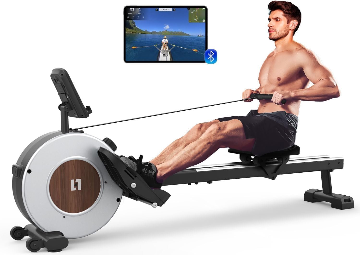 Neezee rameur domestique avec rail en aluminium, avec support de tablette, résistance à l'eau et écran LCD