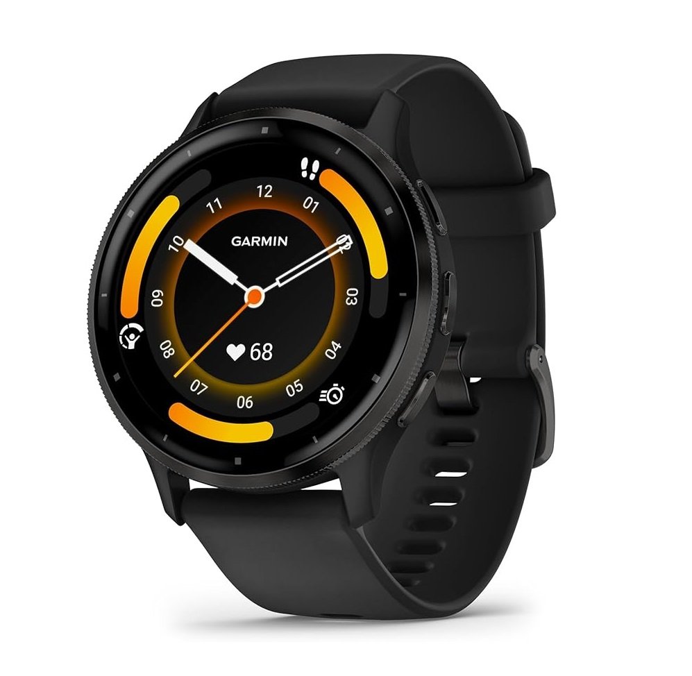 Garmin Venu 3 - Montre connectée GPS Sport et santé - Gray avec Bracelet Noir, 45