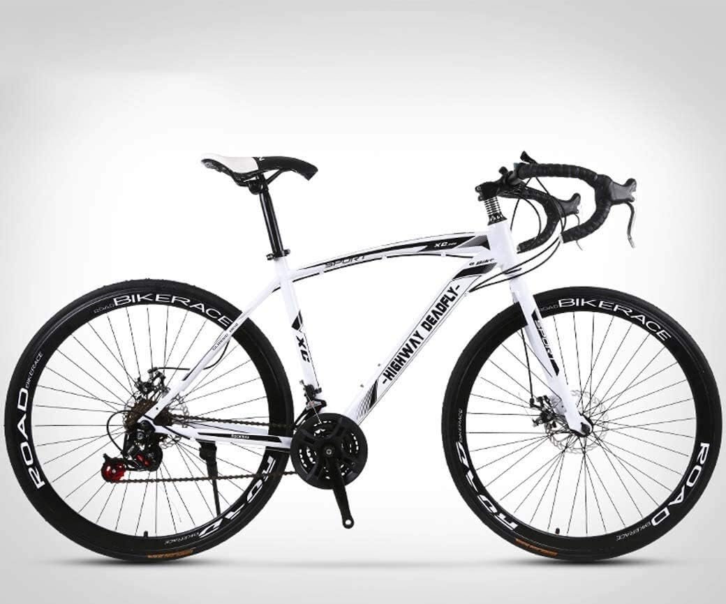 MU 26 Pouces Vélo de Route, 24 Vitesses Vélos, Double Frein À Disque, Cadre En Acier Au Carbone À Haute, Route de Vélos de Course, Pour Hommes Et Femmes Adultes Seulement, Blanc