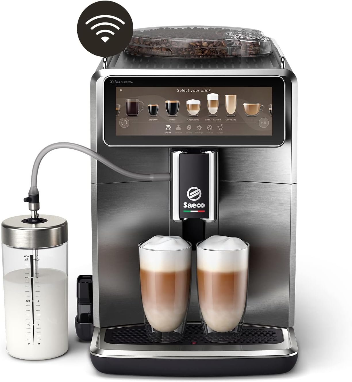 Saeco Xelsis Suprema Machine Expresso - Café à Grain - Connexion Wi-Fi, 22 Spécialités de Café, Écran Tactile Intuitif De 7,8", 8 Profils Utilisateur, Broyeur en Céramique (SM8889/00)