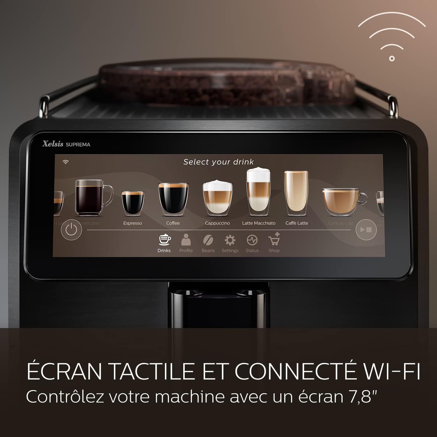 Saeco Xelsis Suprema Machine Expresso - Café à Grain - Connexion Wi-Fi, 22 Spécialités de Café, Écran Tactile Intuitif De 7,8", 8 Profils Utilisateur, Broyeur en Céramique (SM8889/00) – Image 3
