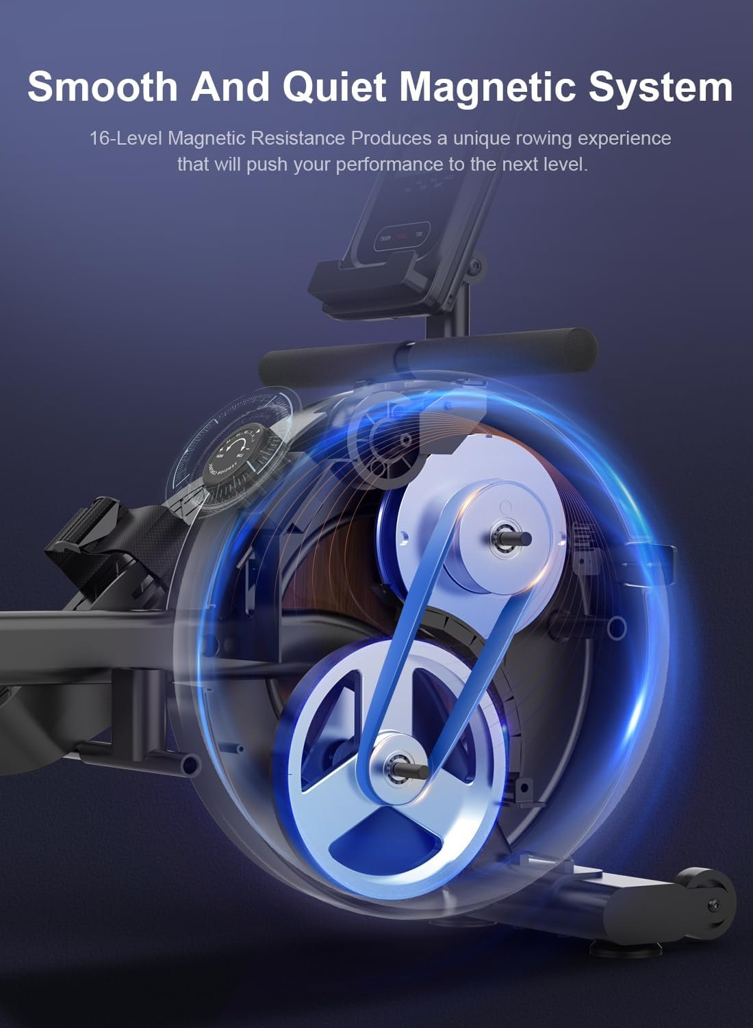Neezee rameur domestique avec rail en aluminium, avec support de tablette, résistance à l'eau et écran LCD – Image 9