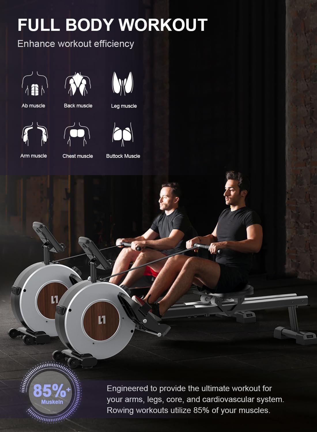 Neezee rameur domestique avec rail en aluminium, avec support de tablette, résistance à l'eau et écran LCD – Image 5