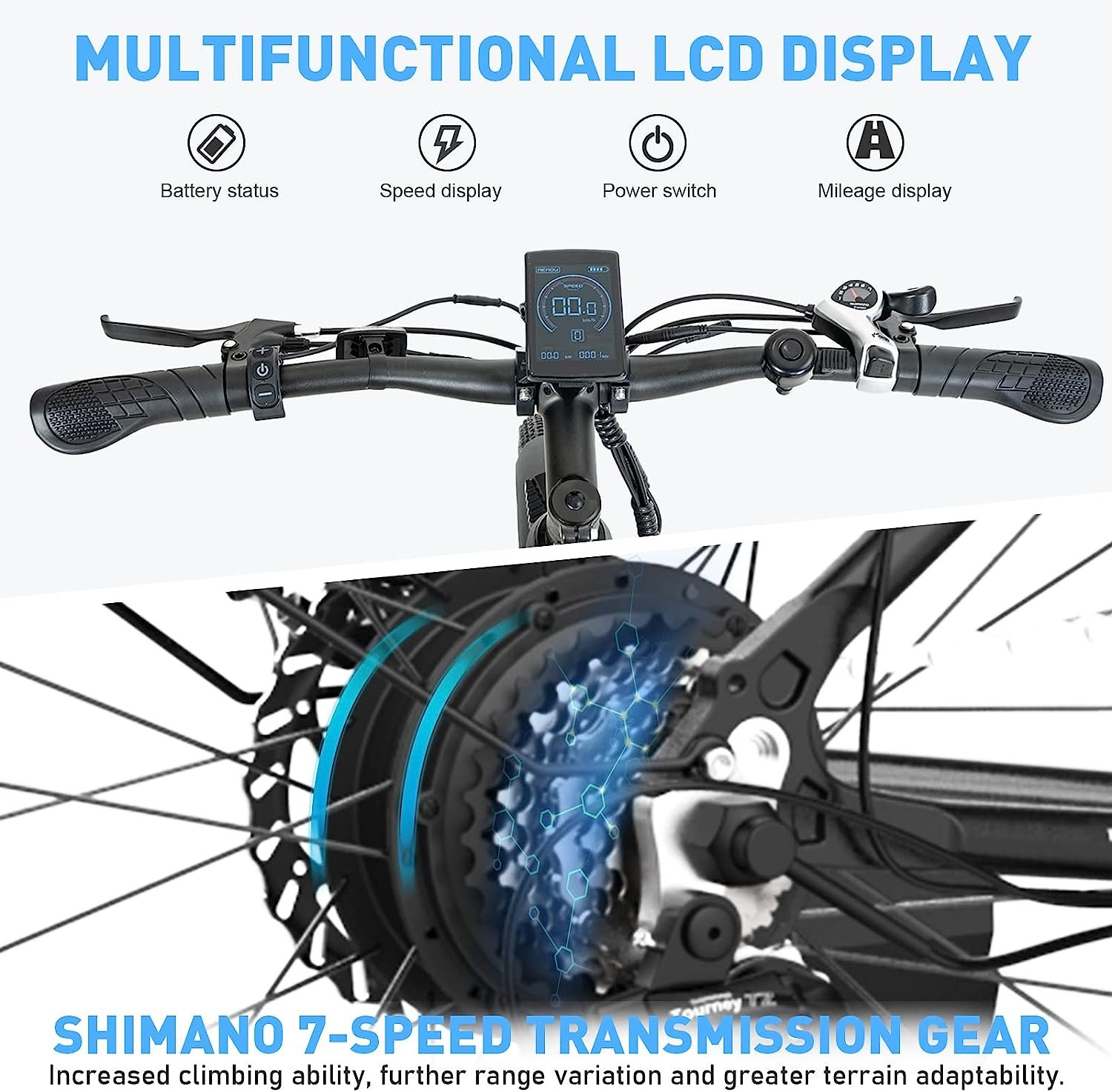 HITWAY Vélo électrique de Montagne 26", vélo électrique Puissant 36V 12Ah 250W,Shimano 7 Vitesses, vélos à Assistance électrique pour Adultes – Image 6