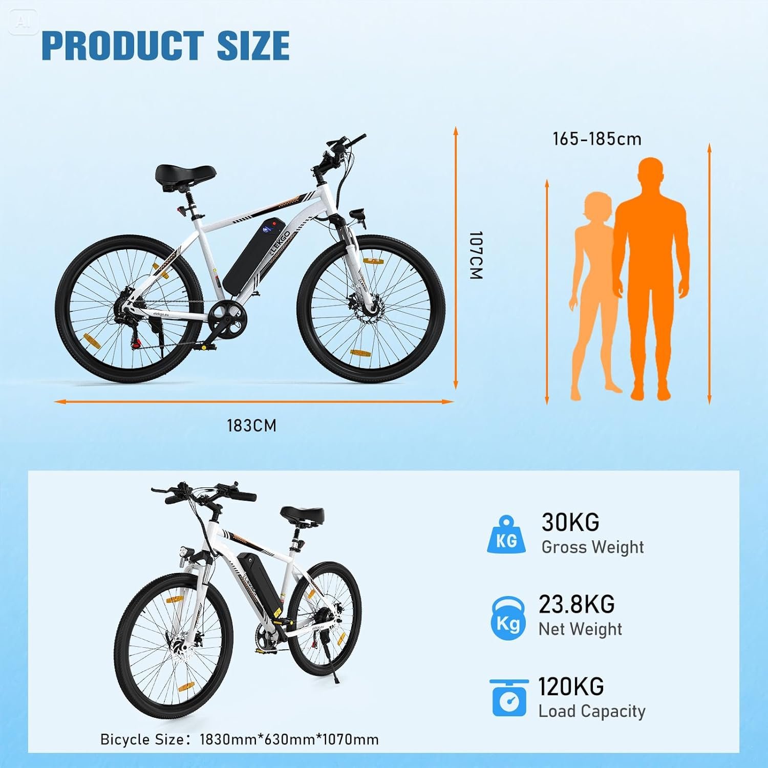 ELEKGO Vélo électrique, 26 Pouces E Bike Hommes Femmes, 36V Batterie Amovible au Lithium, Moteur 250W MTB, VTT avec 7 Vitesses Vélo électrique portée de Plus de 65KM, sièges Absorbant Les Chocs – Image 2
