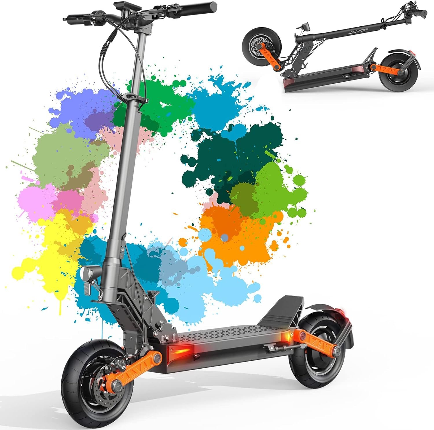 JOYOR Trottinette Electrique Adulte Professionelle S Serie Batterie 48V 13Ah/60V 18Ah/48V 26Ah Moteur 600W/600W*2/1000W*2 Trotinette Electrique Autonomie 50KM Pneus Tout Terrain Double Suspension