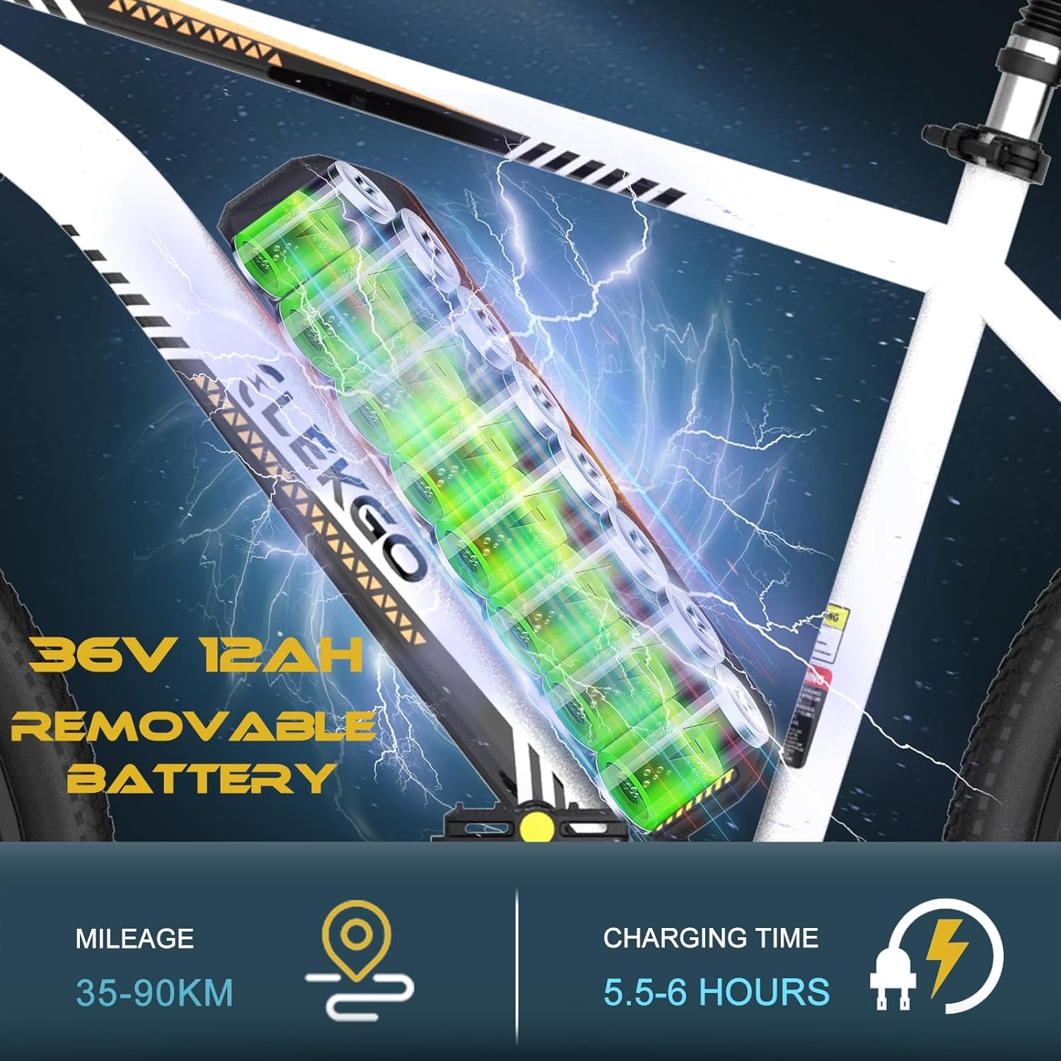 ELEKGO Vélo électrique, 26 Pouces E Bike Hommes Femmes, 36V Batterie Amovible au Lithium, Moteur 250W MTB, VTT avec 7 Vitesses Vélo électrique portée de Plus de 65KM, sièges Absorbant Les Chocs – Image 7