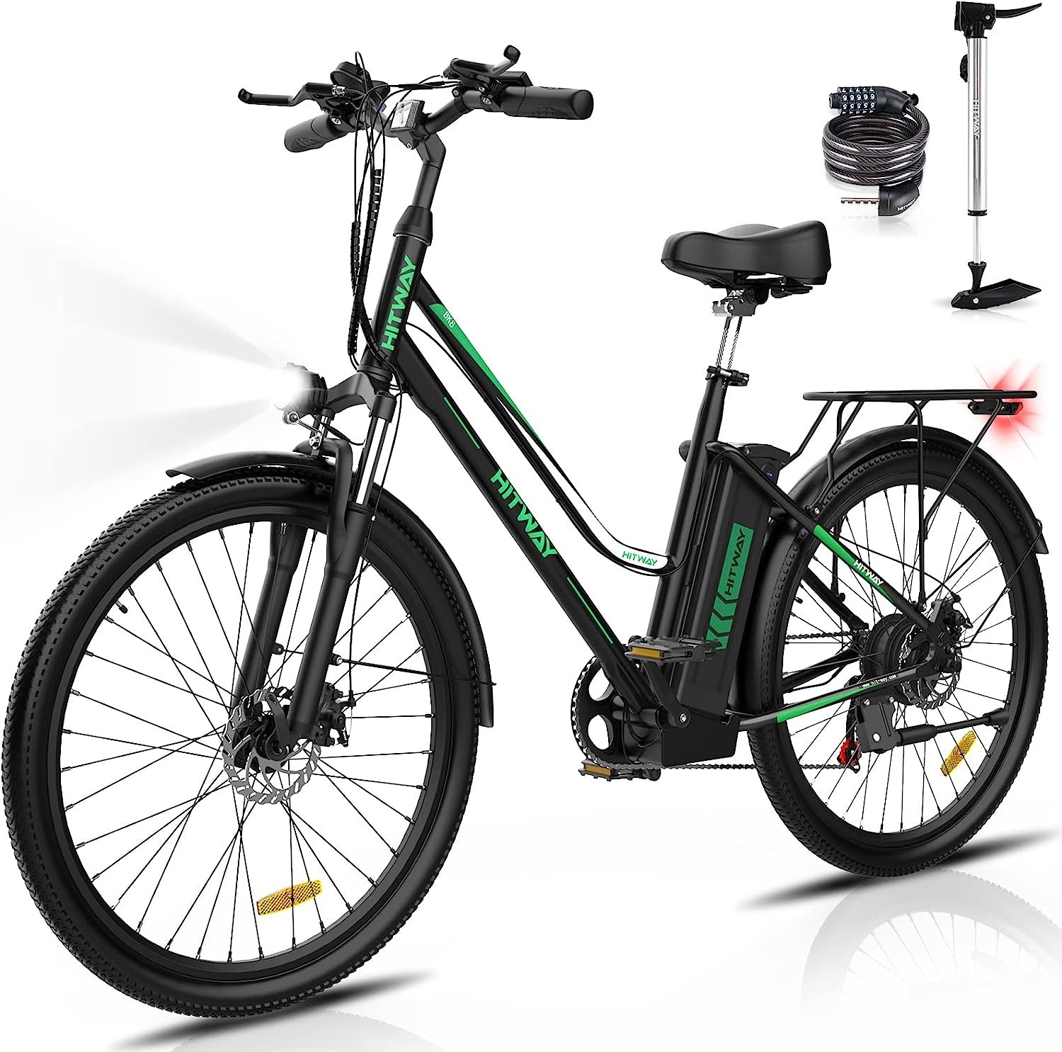 HITWAY Vélo électrique, 26” vélos électriques Femme,Moteur 250W,Shimano 7 Vitesses,E-Bike avec Batterie au Lithium Amovible 36V 11,2Ah 35-90km Ebike