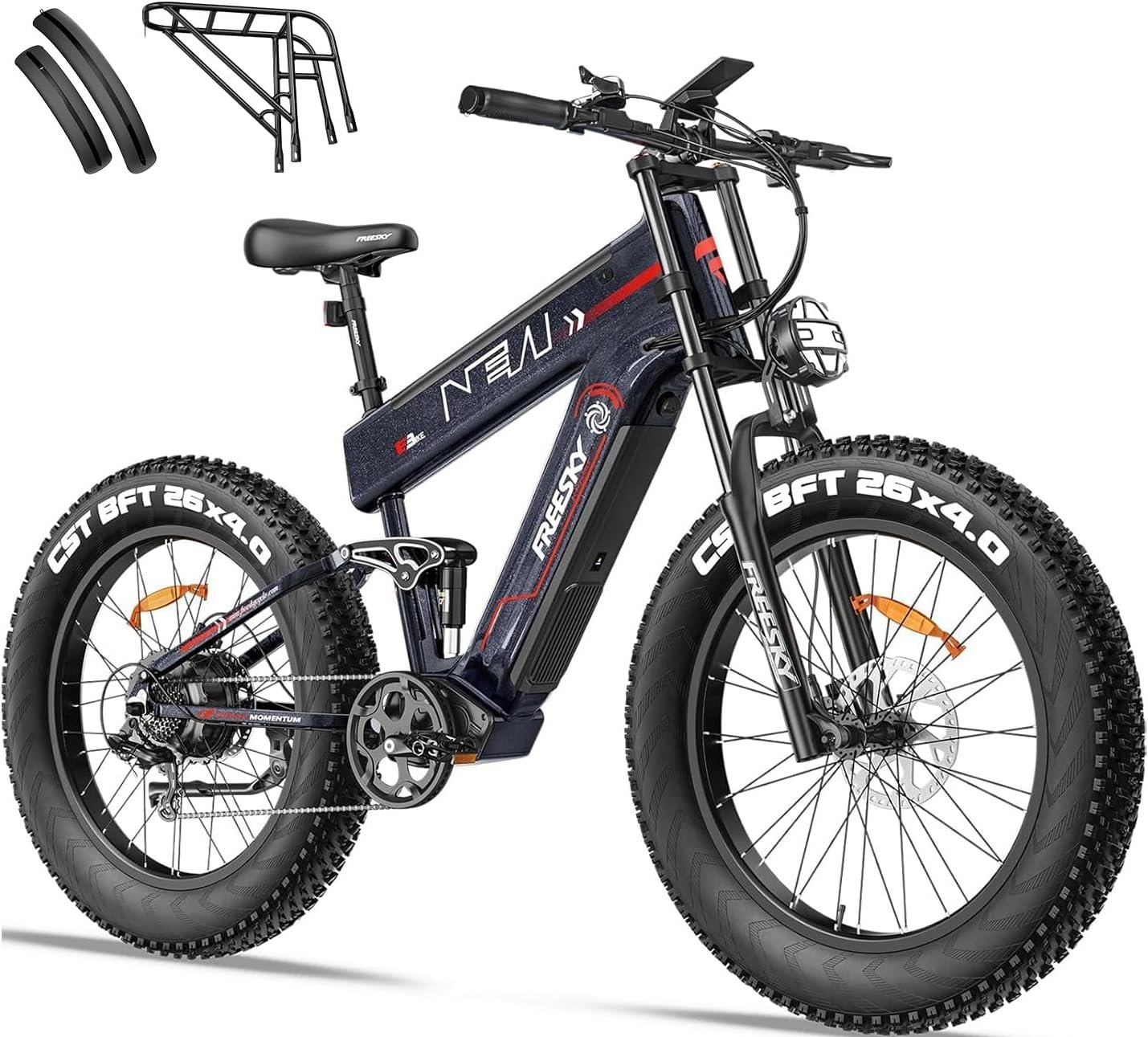FREESKY Alaska Pro Vélo Électrique, 48V 41Ah Double Batterie Amovible, Autonomie 145-260km, 26"*4.0" Fat Tire Suspension Totale VTT Électrique Adulte, Velo Electrique, Écran LCD, Shimano 7 Vitesses
