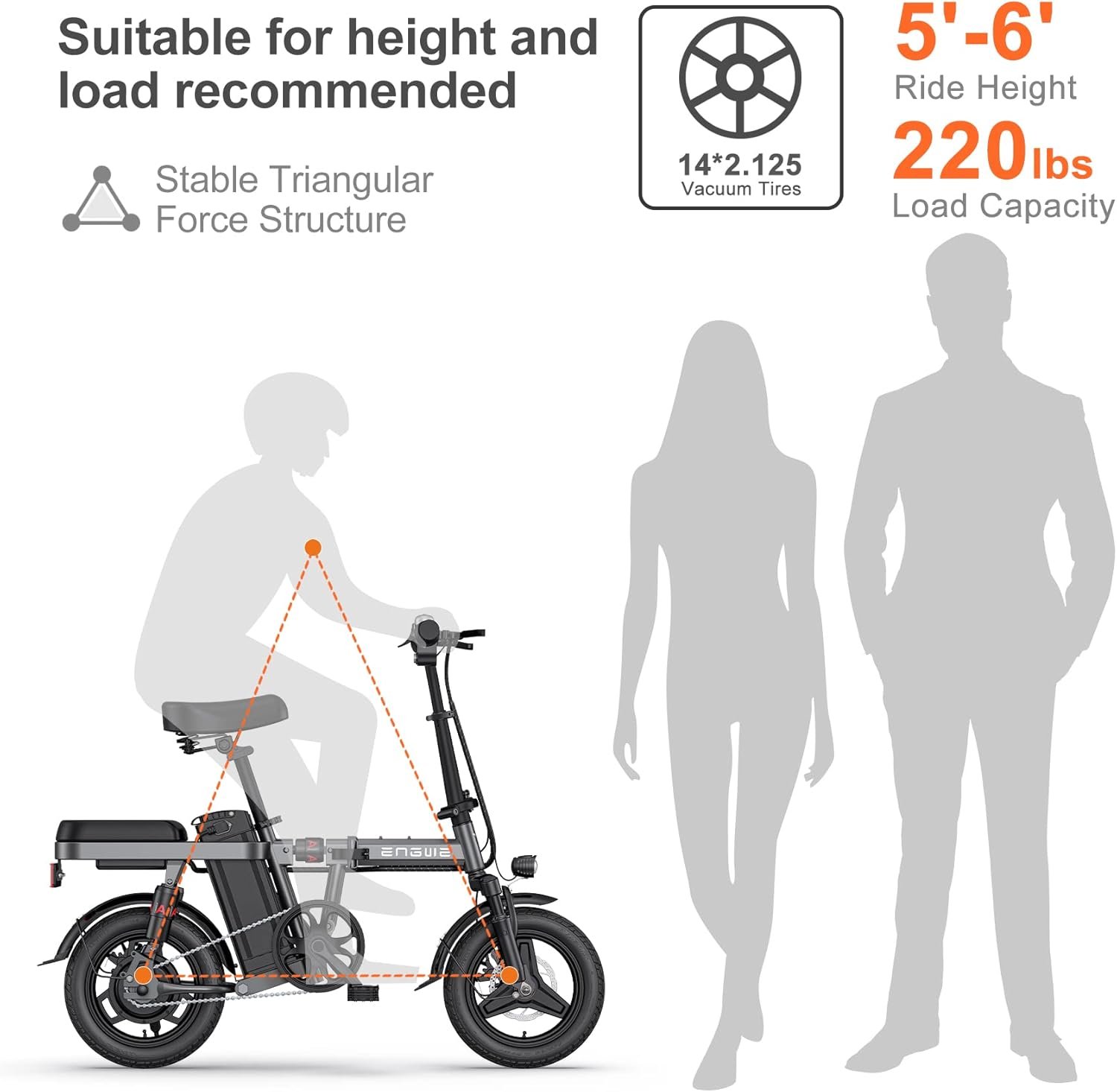 ENGWE Vélo Électrique avec Batterie Amovible 48V 10Ah, Vélos Électriques 14 Pouces, Velo Electrique Pliable 25km/h, Jusqu'à 50km T14 – Image 7