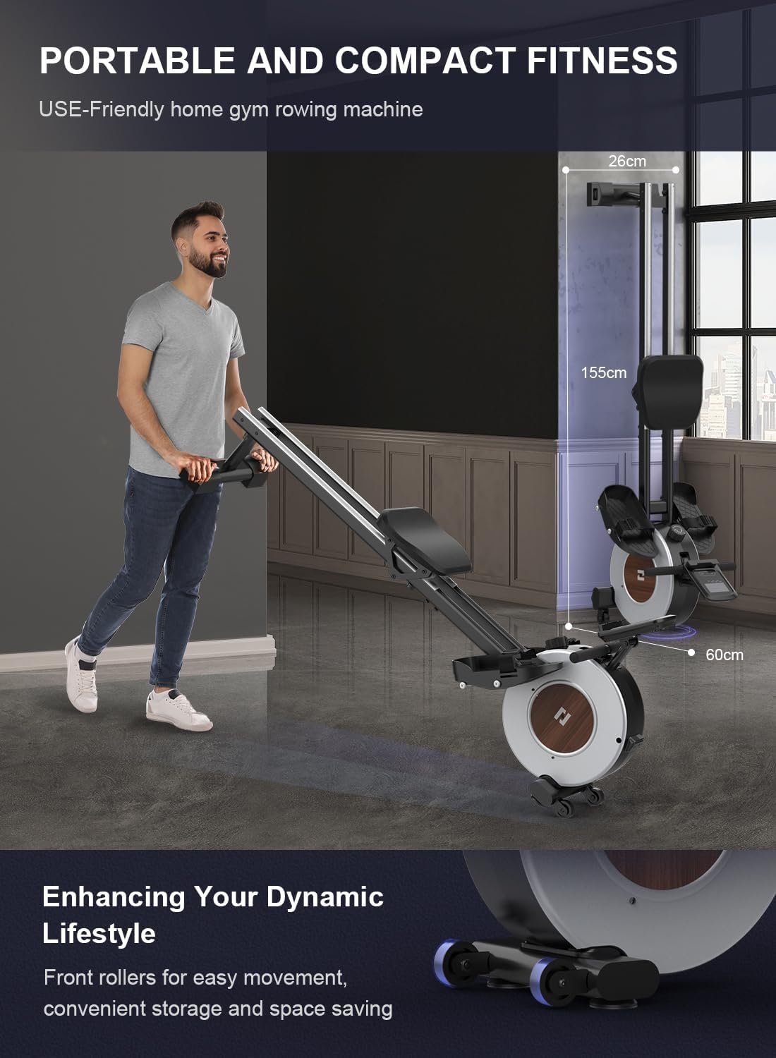Neezee rameur domestique avec rail en aluminium, avec support de tablette, résistance à l'eau et écran LCD – Image 4