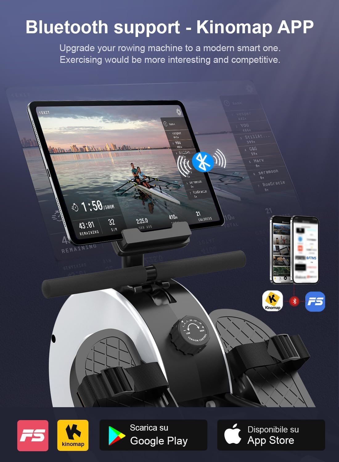 Neezee rameur domestique avec rail en aluminium, avec support de tablette, résistance à l'eau et écran LCD – Image 8
