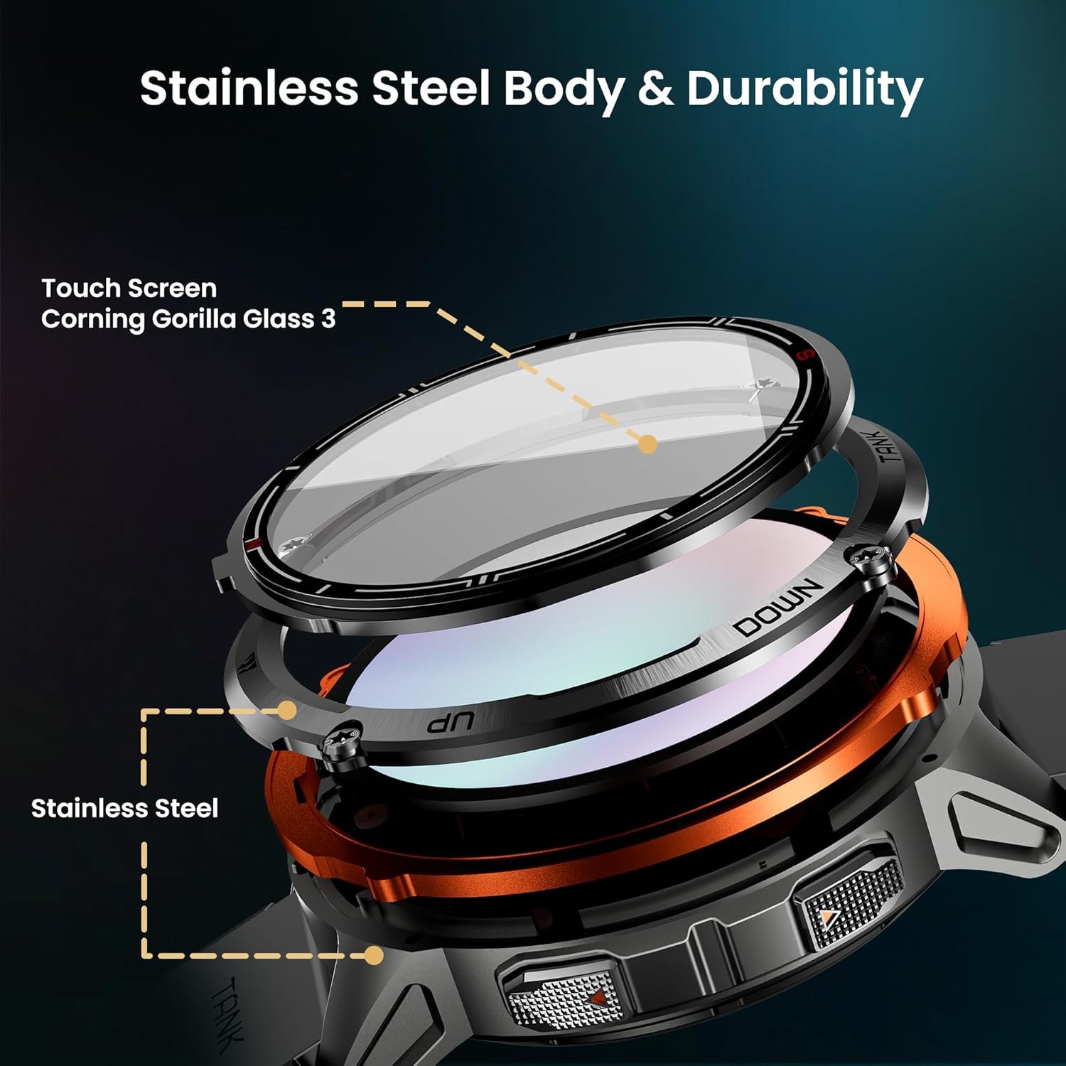 KOSPET Tank T3 Ultra 2 GPS Montre Connectée Homme- Acier Inoxydable Batterie de Grande Capacité 50M Étanche, Smartwatch Boussole Altimètre Appel,1.43" AMOLED Toujour Activé Fréquence Cardiaque – Image 8