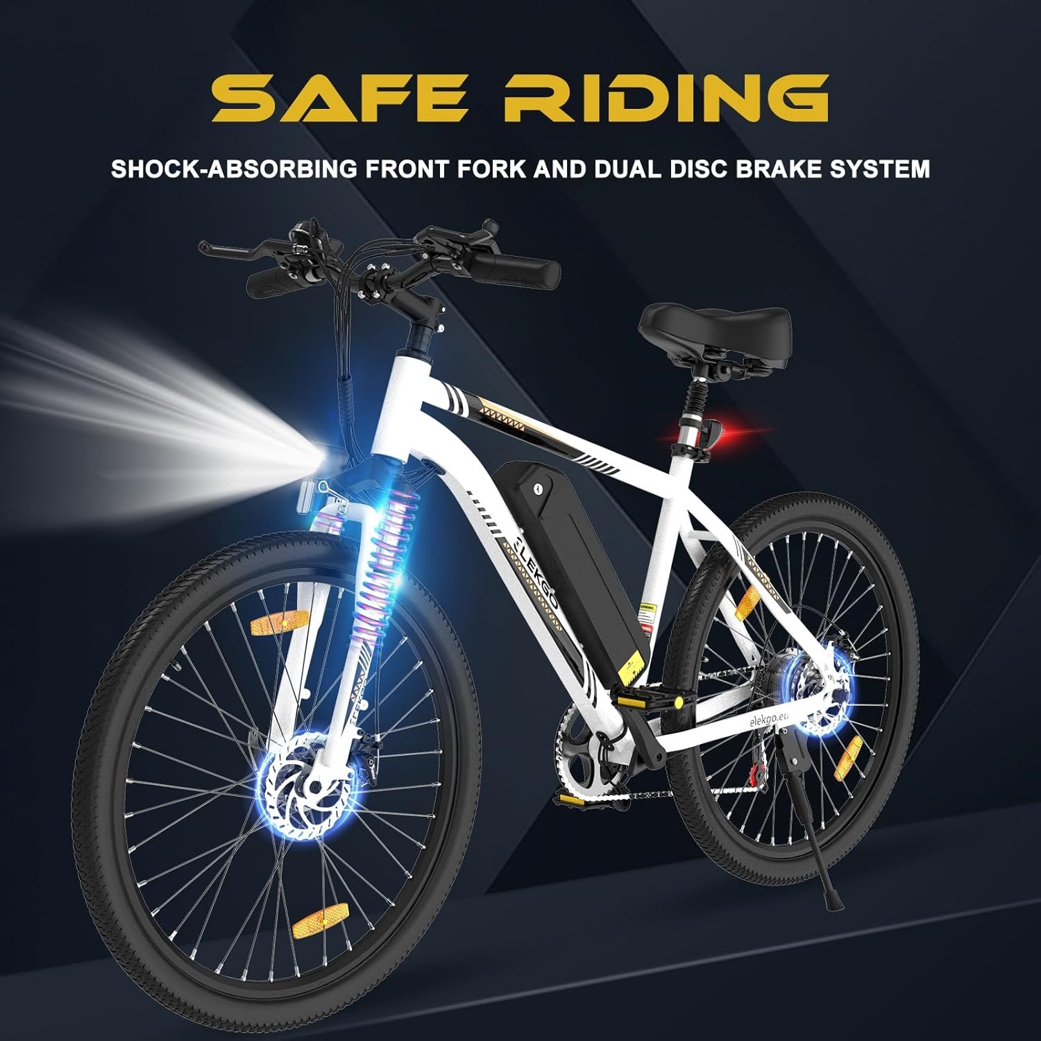 ELEKGO Vélo électrique, 26 Pouces E Bike Hommes Femmes, 36V Batterie Amovible au Lithium, Moteur 250W MTB, VTT avec 7 Vitesses Vélo électrique portée de Plus de 65KM, sièges Absorbant Les Chocs – Image 4