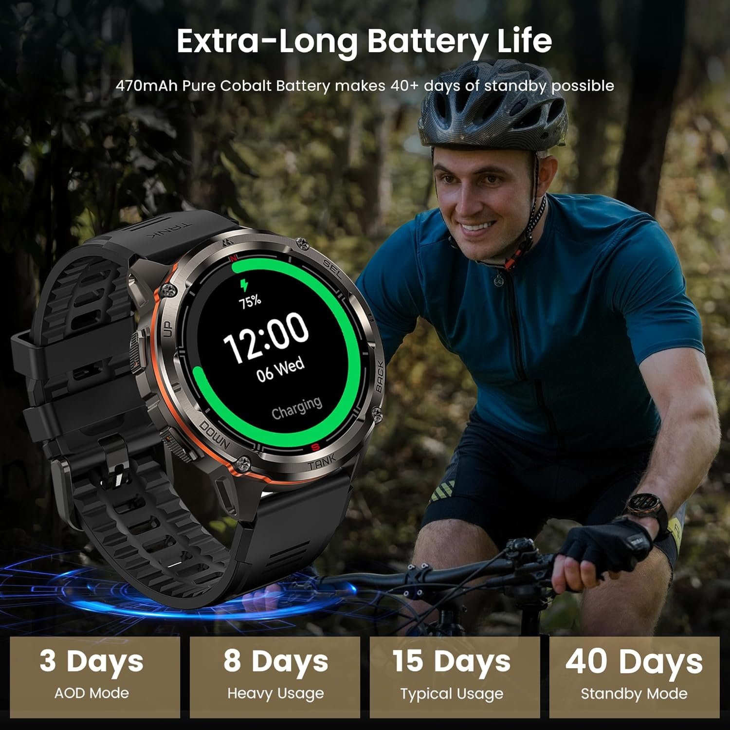 KOSPET Tank T3 Ultra 2 GPS Montre Connectée Homme- Acier Inoxydable Batterie de Grande Capacité 50M Étanche, Smartwatch Boussole Altimètre Appel,1.43" AMOLED Toujour Activé Fréquence Cardiaque – Image 4