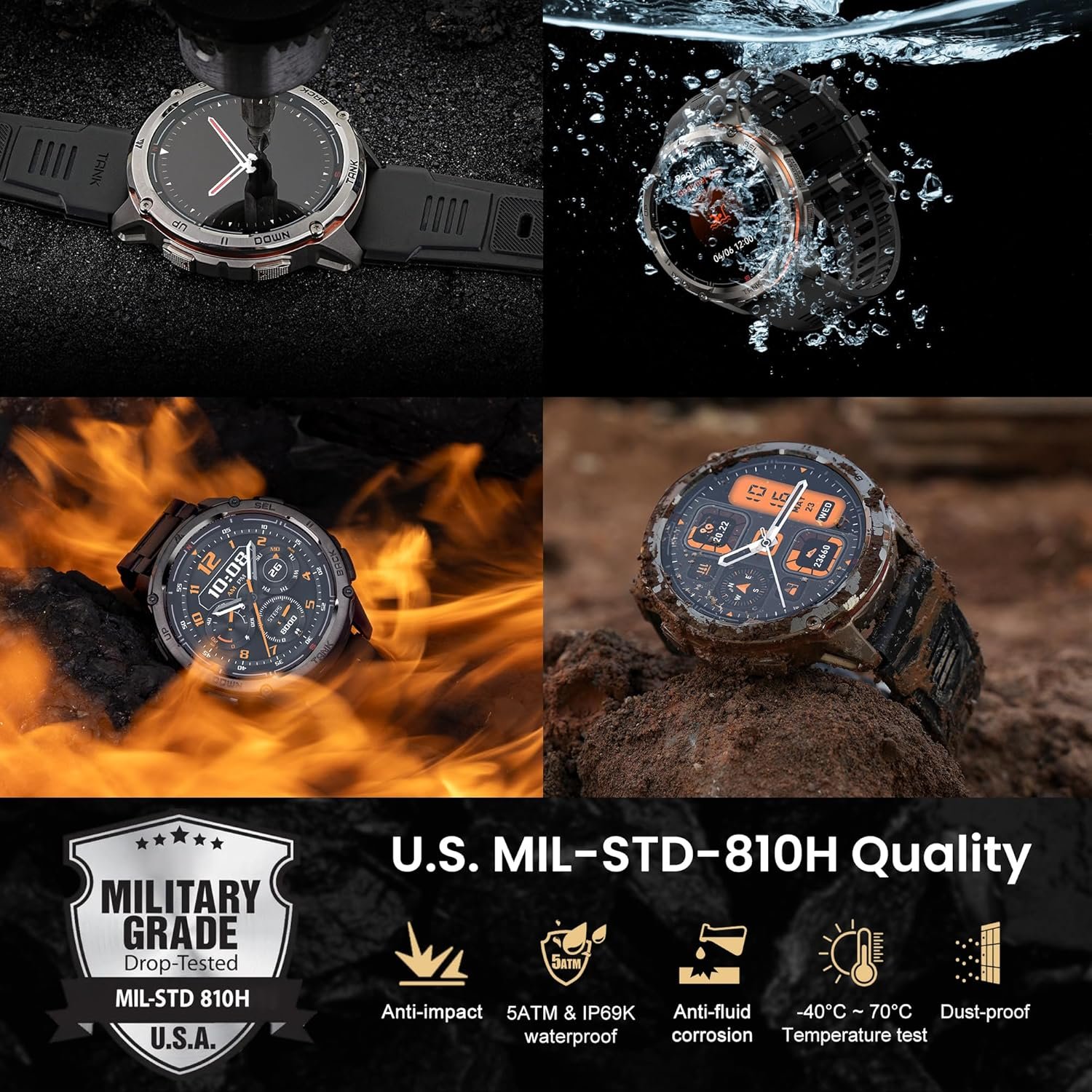 KOSPET Tank T3 Ultra 2 GPS Montre Connectée Homme- Acier Inoxydable Batterie de Grande Capacité 50M Étanche, Smartwatch Boussole Altimètre Appel,1.43" AMOLED Toujour Activé Fréquence Cardiaque – Image 9