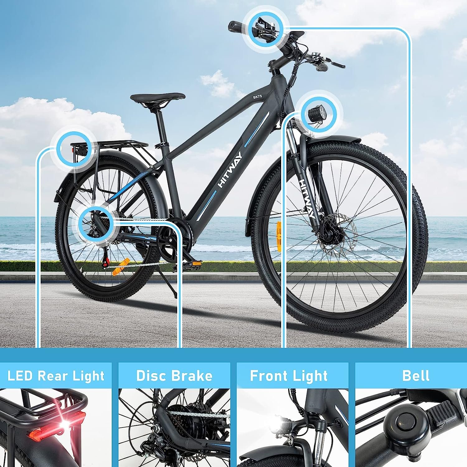 HITWAY Vélo électrique de Montagne 26", vélo électrique Puissant 36V 12Ah 250W,Shimano 7 Vitesses, vélos à Assistance électrique pour Adultes – Image 3