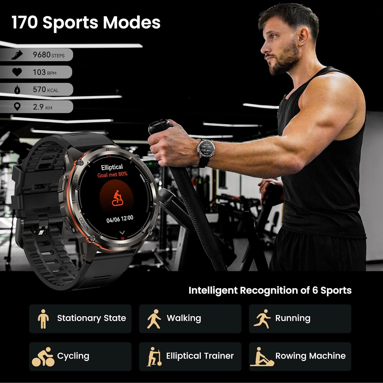 KOSPET Tank T3 Ultra 2 GPS Montre Connectée Homme- Acier Inoxydable Batterie de Grande Capacité 50M Étanche, Smartwatch Boussole Altimètre Appel,1.43" AMOLED Toujour Activé Fréquence Cardiaque – Image 3