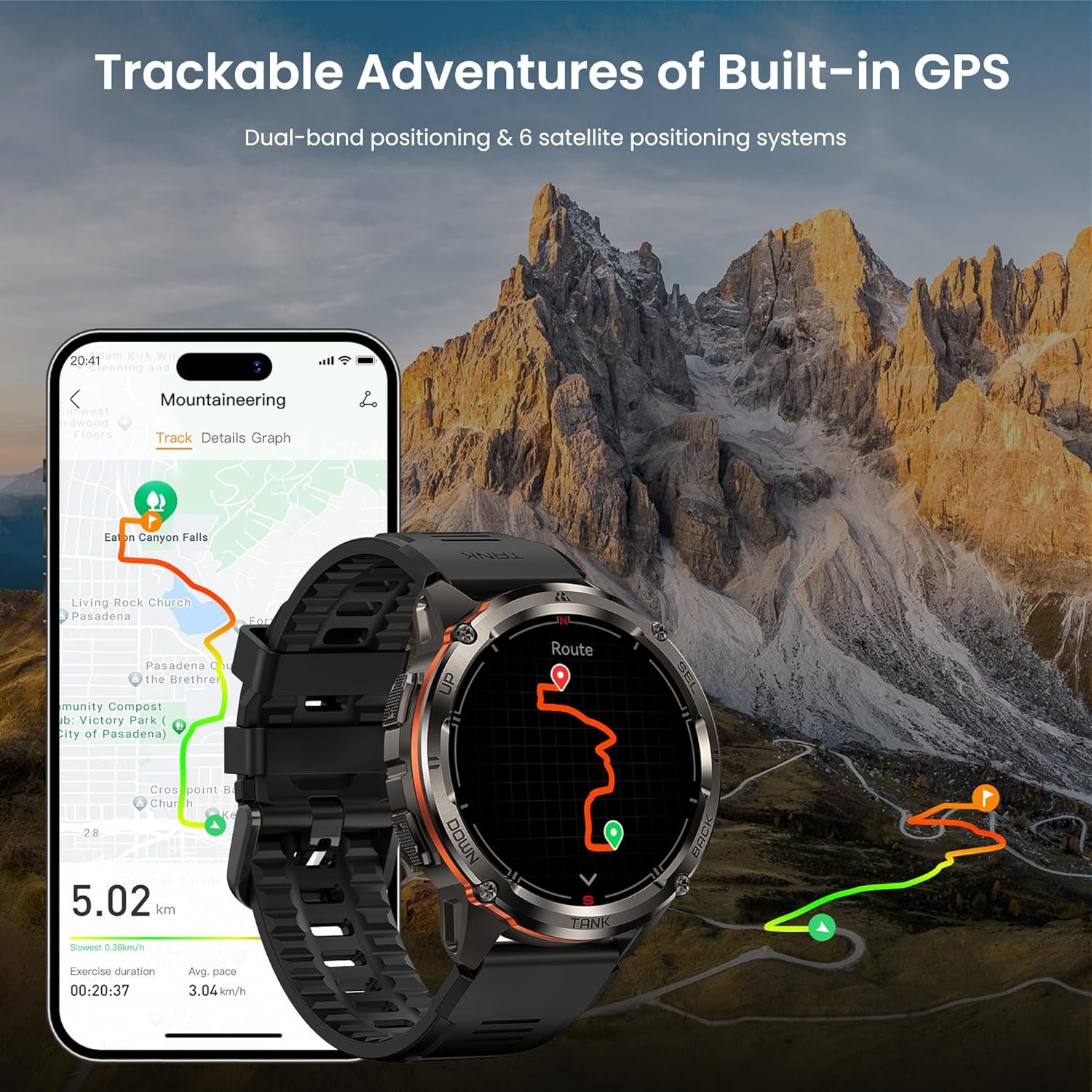 KOSPET Tank T3 Ultra 2 GPS Montre Connectée Homme- Acier Inoxydable Batterie de Grande Capacité 50M Étanche, Smartwatch Boussole Altimètre Appel,1.43" AMOLED Toujour Activé Fréquence Cardiaque – Image 7