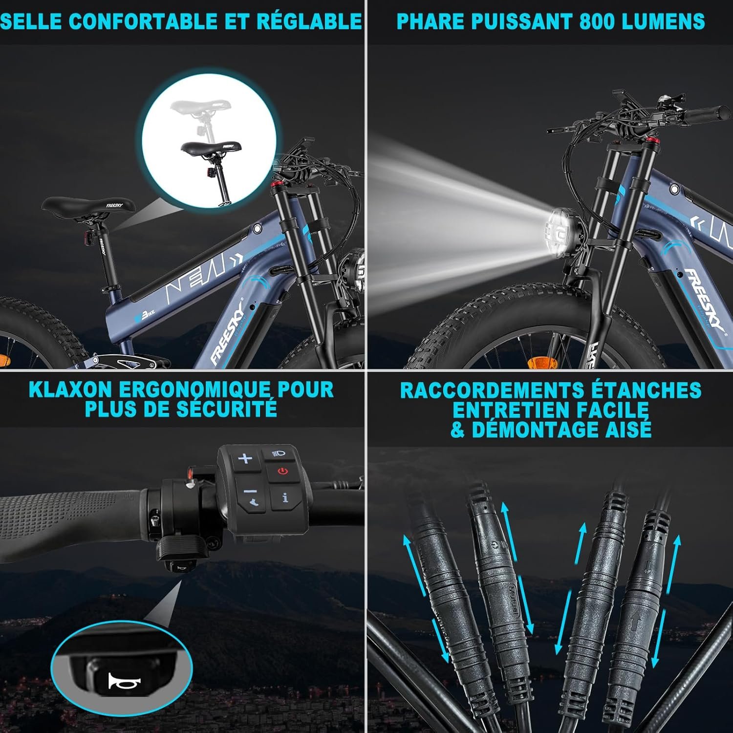 FREESKY Alaska Pro Vélo Électrique, 48V 41Ah Double Batterie Amovible, Autonomie 145-260km, 26"*4.0" Fat Tire Suspension Totale VTT Électrique Adulte, Velo Electrique, Écran LCD, Shimano 7 Vitesses – Image 3
