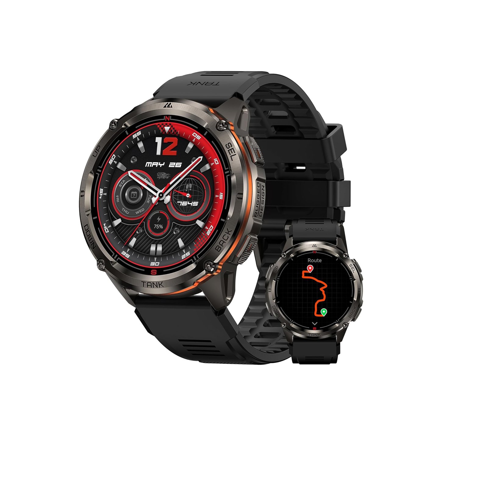 KOSPET Tank T3 Ultra 2 GPS Montre Connectée Homme- Acier Inoxydable Batterie de Grande Capacité 50M Étanche, Smartwatch Boussole Altimètre Appel,1.43" AMOLED Toujour Activé Fréquence Cardiaque