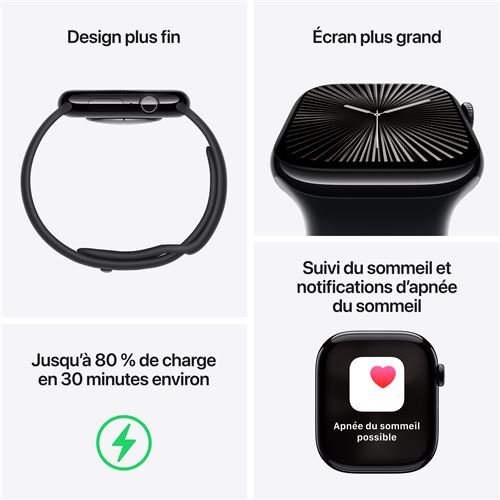 Apple Watch Series 10 GPS 46mm Boîtier en Aluminium Noir de Jais avec Bracelet Sport Noir M/L – Image 5
