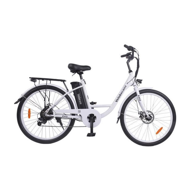 Vélo Électrique 26' VELOBECANE-7 Vitesses-Freins À Disque-Autonomie 40km-Blanc